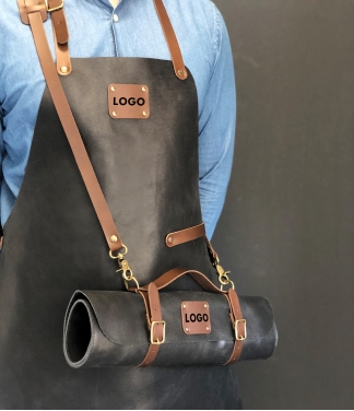  Personalizēts ādas priekšauts ar logotipu Black