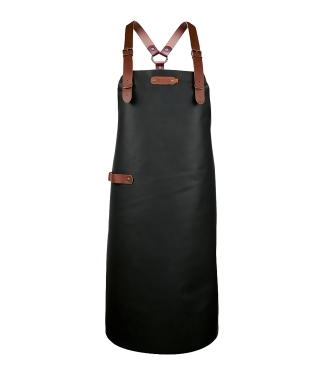 Melna ādas BBQ priekšauts ar krusteniskām siksnām Bovine Black