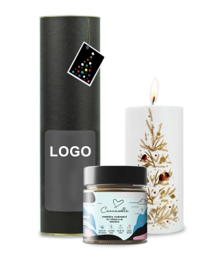 Ziemassvētku biznesa dāvana ar rokām darināta svece un karamele