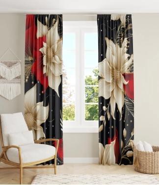 užuolaidos dieninės su auksinėmis gėlėmis