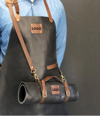 Personalizēts ādas priekšauts ar logotipu Black