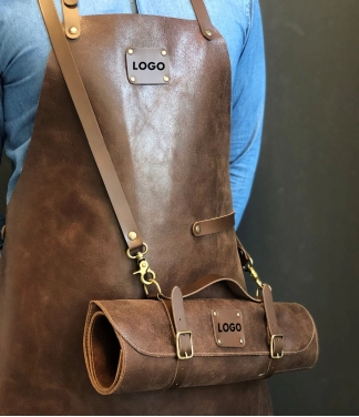 Personalizēts ādas priekšauts ar logotipu Brown