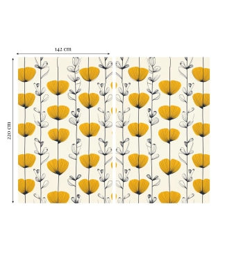 stilingos naktinės užuolaidos su geltonomis detalėmis