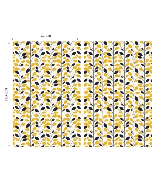 nebrangios naktinės užuolaidos su geltonais juodais elementais