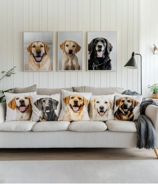 dekoratyvinės pagalvėlės su šuns nuotrauka