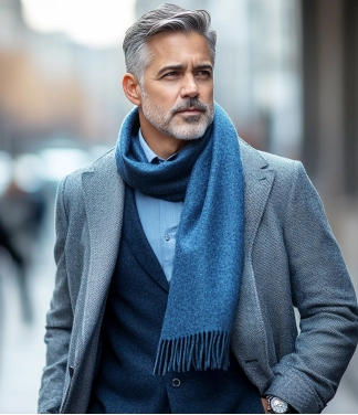 Vīriešu šalle baby alpaca Denim Blue