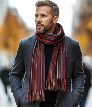 Vīriešu šalle baby alpaca Red Stripes