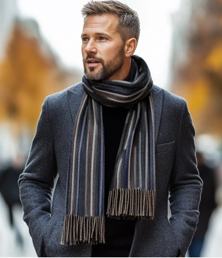 Vīriešu šalle baby alpaca Blue Stripes