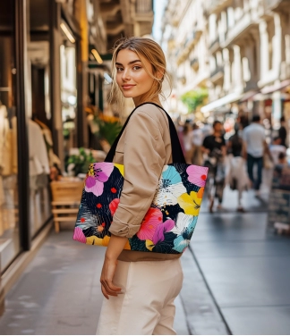 Stilīga iepirkumu soma ar ziedu rakstu