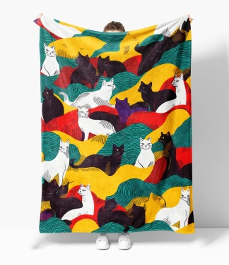 Flisinis pledas su spalvotų kačių raštu