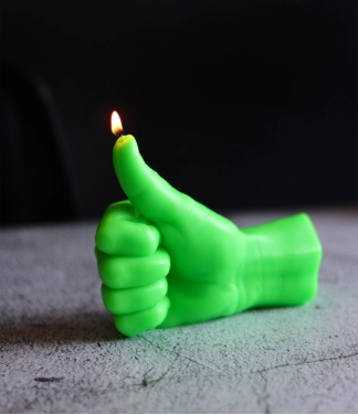 Ar rokām darināta svece Thumbs Up Neona Green