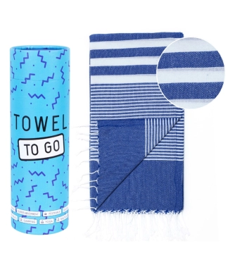 mėlynas paplūdimio rankšluostis su kutais