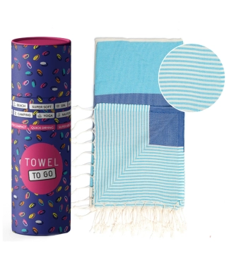 dryžuotas paplūdimio rankšluostis mėlynos spalvos