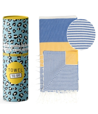 paplūdimio rankšluostis mėlyna geltona spalvos