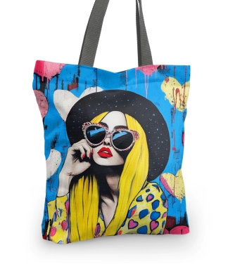 pirkinių krepšys stilingas moters portretas