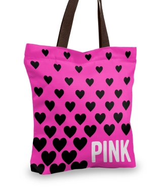 rožinis pirkinių krepšys su užrašu