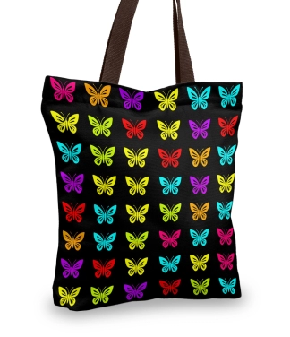 juodas pirkinių krepsys drugeliai