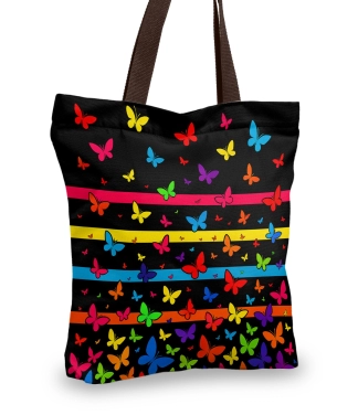 moteriškas pirkinių krepšys spalvoti drugeliai