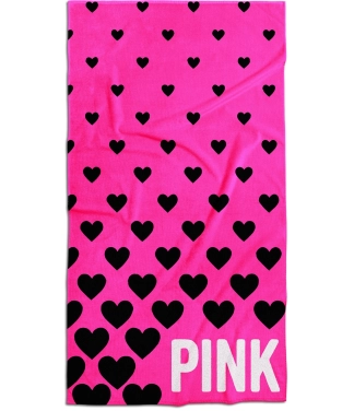 rožinis paplūdimio rankšluostis su užrašu