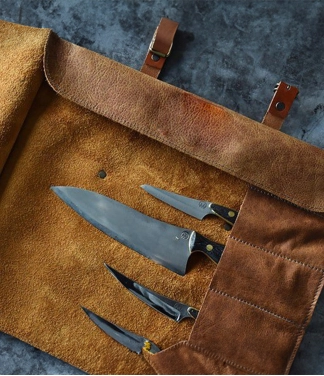 stilingas 5 peilių dėklas rudos spalvos