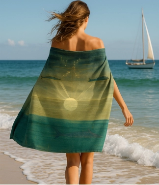 paplūdimio rankšluostis mergina prie jūros