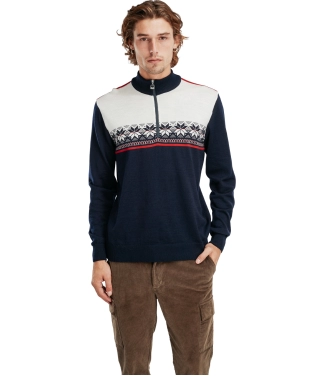 tamsiai mėlynas merino vilnos megztinis vyrams