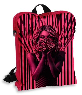 talpi rožinė kuprinė su moters atvaizdu