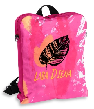 rožinė talpi kuprinė moterims su užrašu