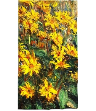 stilingas paplūdimio rankšluostis su geltonomis gėlėmis