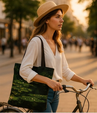 juoda rankinė krepšys su vandens lelijomis