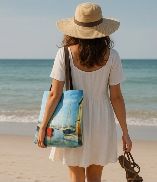 marinistinio stiliaus rankinė krepšys šviesios spalvos