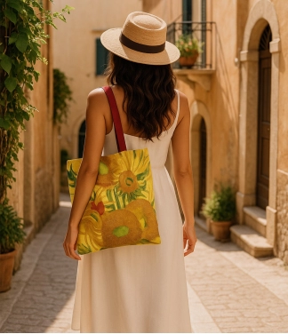 moteriska rankine krepsys geltona su saulegrazomis