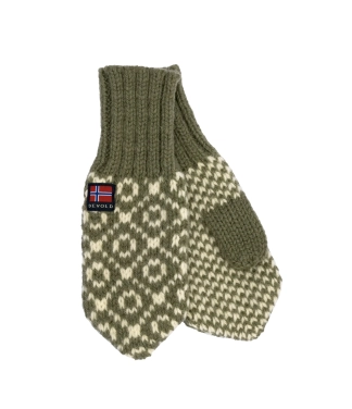 Vilnonės pirštinės kumštinės devold žalia balta