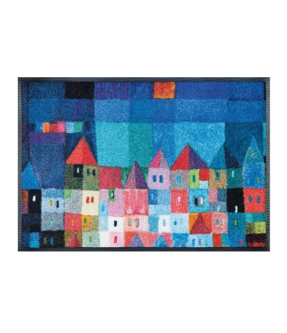 Durvju paklājs ar izšūtiem namiņiem Colourful Houses