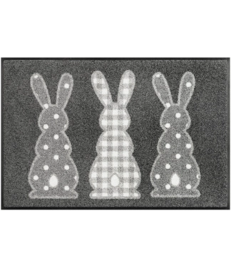 Pelēks durvju paklājiņš ar zaķiem Bunny Trio