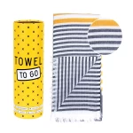 paplūdimio rankšluostis dryžuotas ir dovanų dėžutė