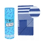 mėlynas paplūdimio rankšluostis su kutais