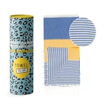 paplūdimio rankšluostis mėlyna geltona spalvos