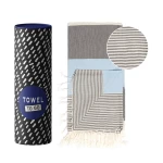 mėlynas juodas paplūdimio pledas juostuostas kaip dovana