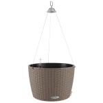 sviesiai rudas plastikinis vazonas lechuza