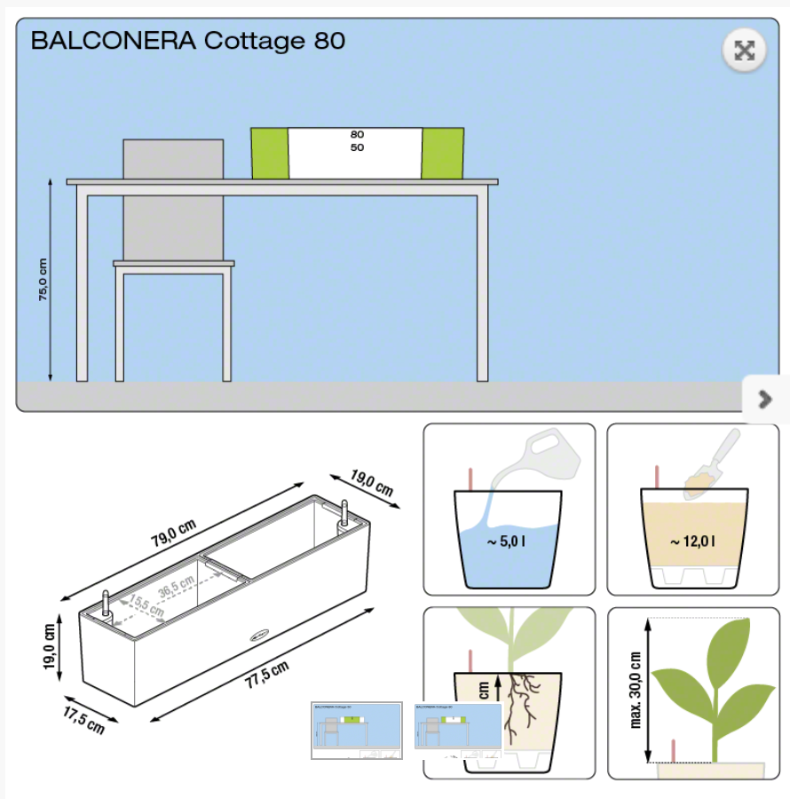 Liels puķu kaste Lechuza Balconera Cottage 80 8 Liels puķu kaste Lechuza Balconera Cottage 80 8