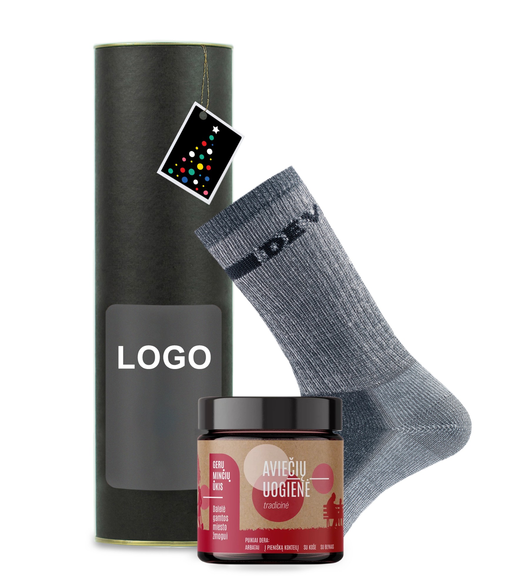 Ziemassvētku biznesa dāvana vilnas zeķes un aveņu ievārījums