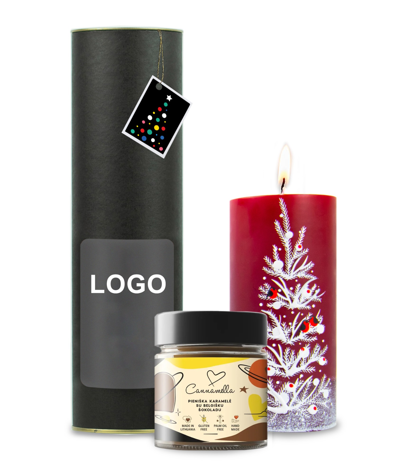 Biznesa dāvana Ziemassvētkos Ziemassvētku svece un karameļu cienasts
