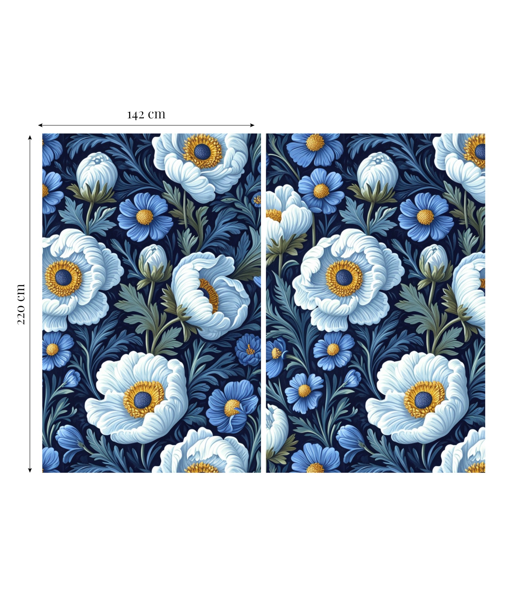 Dienas aizkars Blue Peonies 3 dieninės užuolaidos mėlynos su mėlynais bijūnais 3