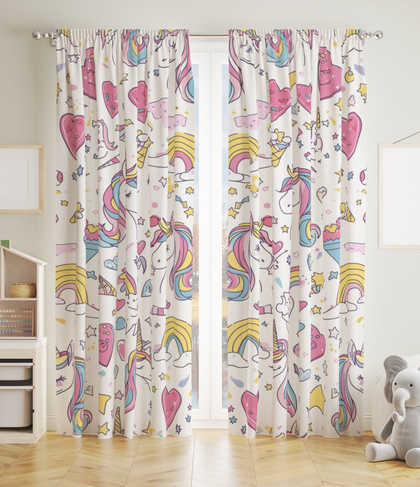 dieninės užuolaidos vaikiškos su vienaragiais