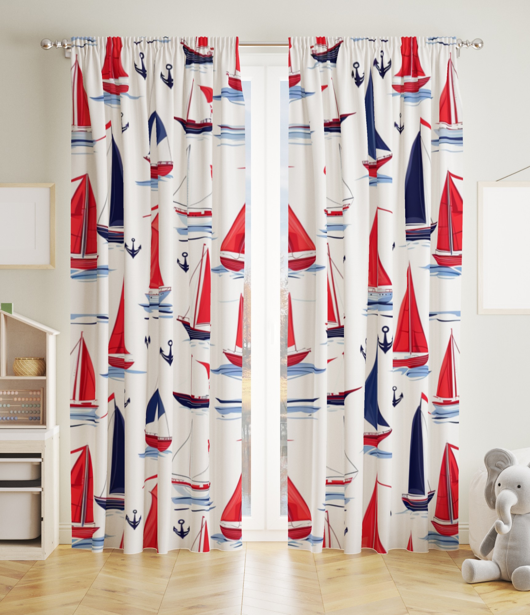 naktinės vaikiškos užuolaidos su laivais