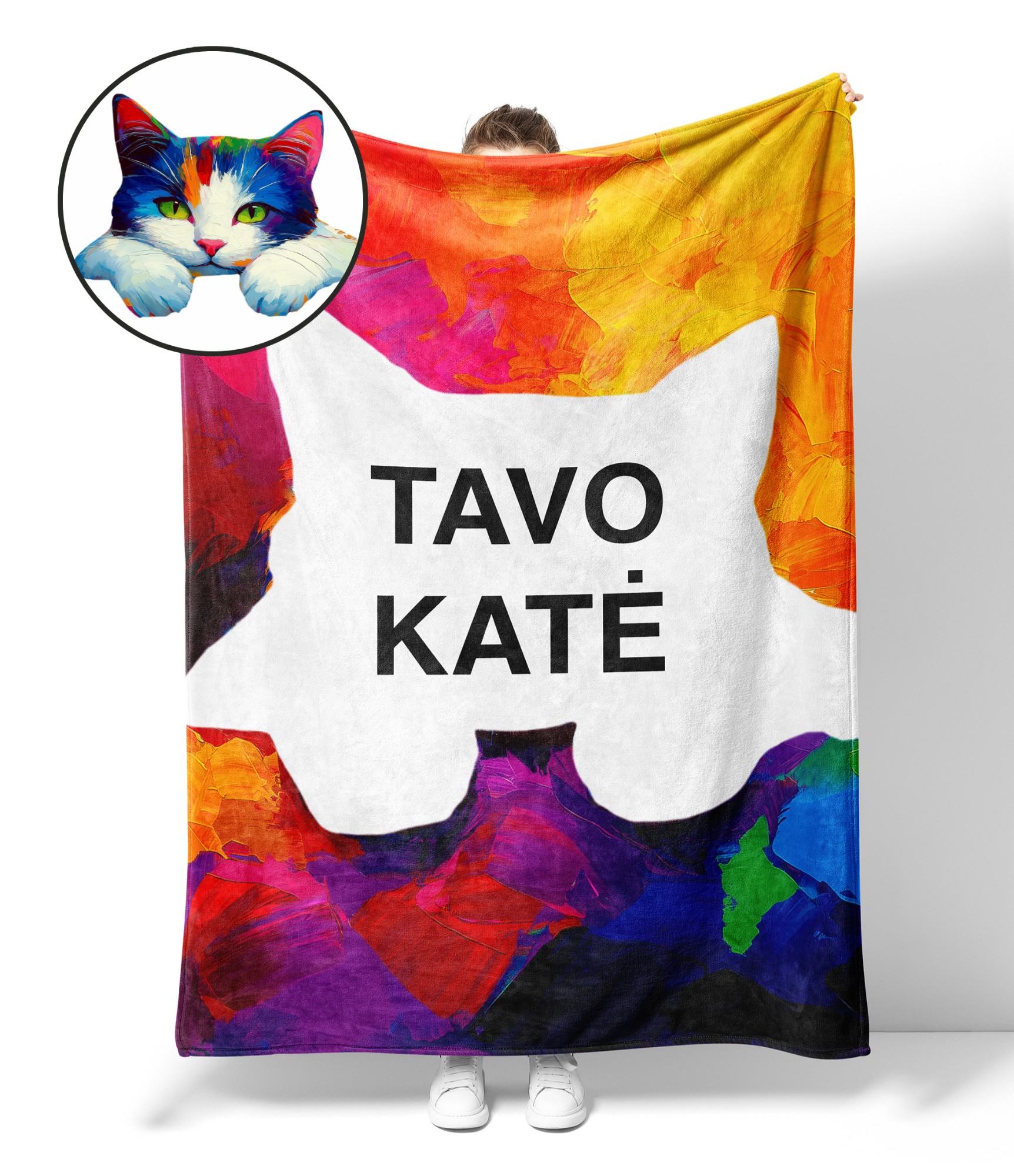Dāvana sievietei – personalizēts pleds Kaķis 25-230 2 Dovanos jai personalizuotas pledas 2