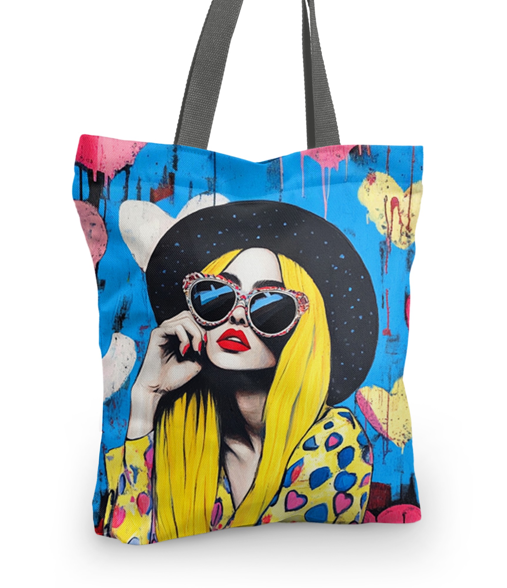 pirkinių krepšys stilingas moters portretas