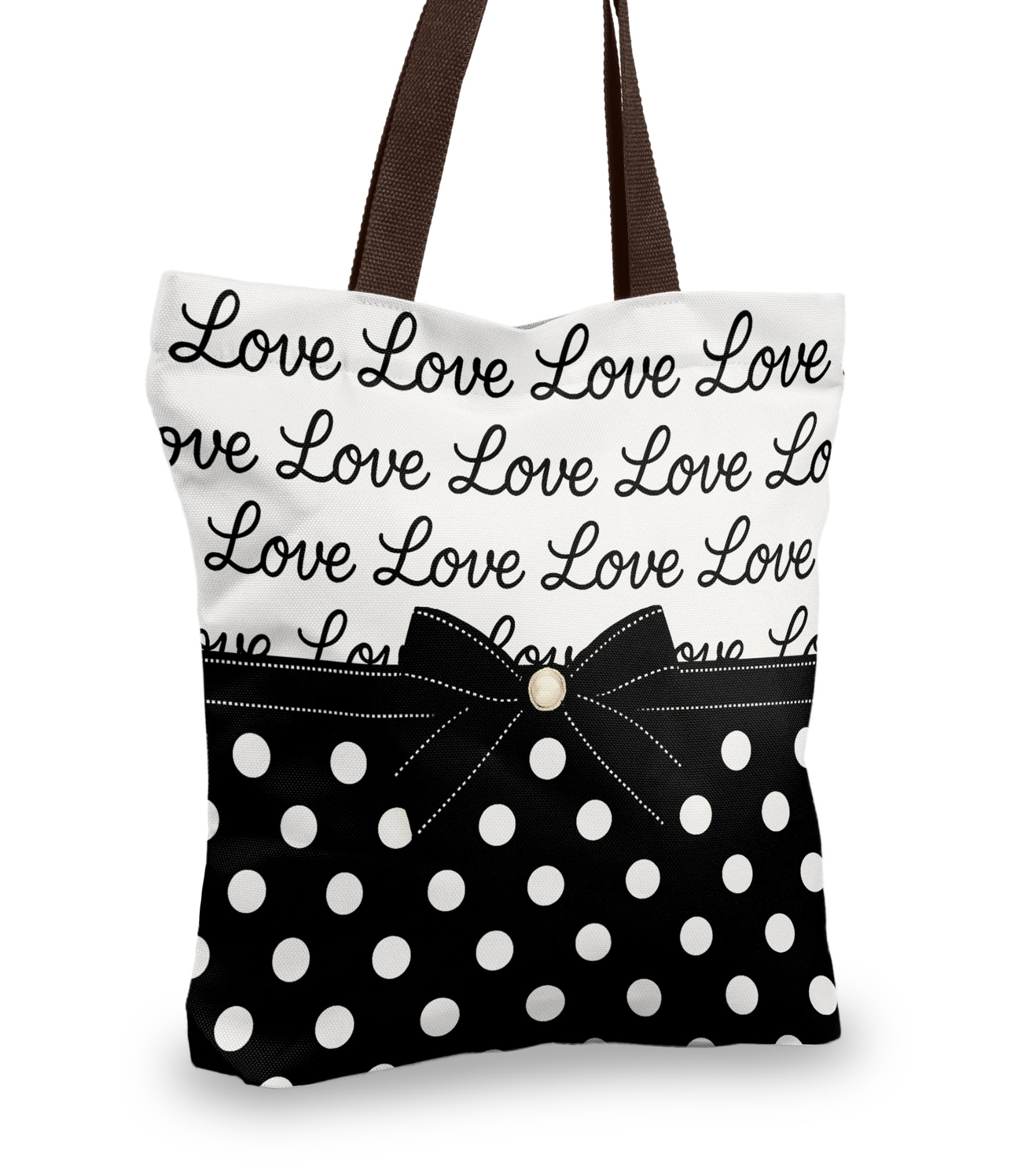 juodas baltas pirkiniu krepsys su uzrasu Love