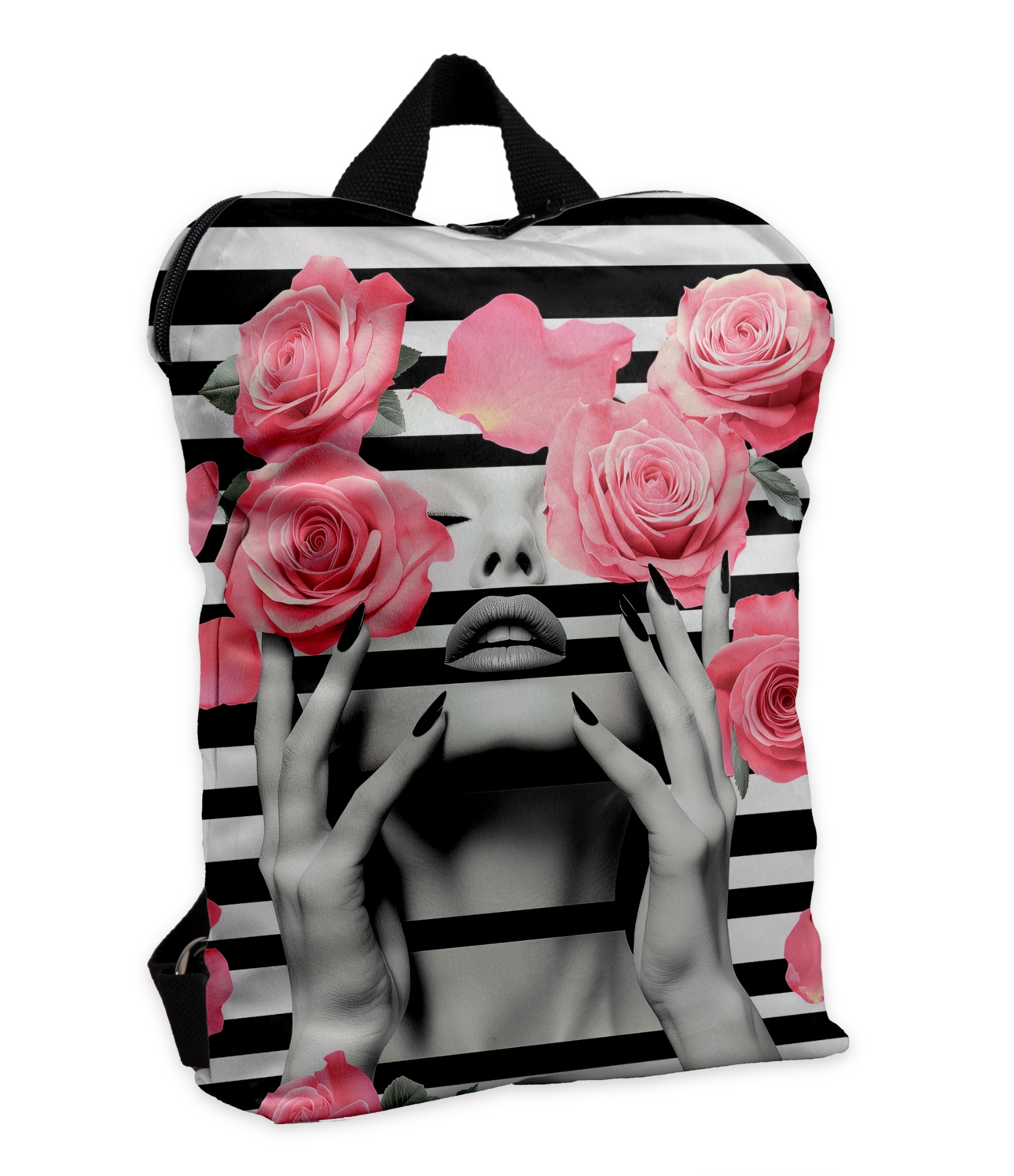 Kuprinė moterims juoda, balta, rožinis